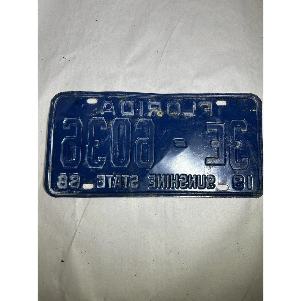 Vintage 1966 Florida Sunshine State Blue License Plate Tag 3E 6036 Gas Oil Metal